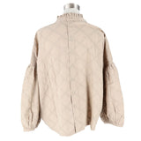 dgy ディージーワイ プルオーバー レディース 長袖 通販 シャツ ブラウス カットソー ボリューム袖 バルーン袖 スタンドネック スタンドカラー ゆったり 体型カバー 肩落ち フリル襟