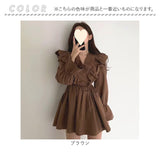 カシュクールワンピース 長袖 フリル ミニ レディース 通販 ワンピース ワンピ Aラインスカート Aライン クロスオーバ カシュクール ショット丈 ボリュームスリーブ ゆったり 体型カバー