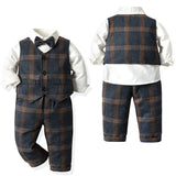 キッズ フォーマル スーツ 通販 男の子 3点セット シャツ ベスト パンツ 蝶ネクタイ付き タキシード風 チェック柄 ベビー服 ベビー 子供服 子供 キッズ 結婚式 入園式 七五三 お宮参り
