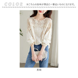 レディース カットソー レース 刺繍 通販 Tシャツ チュニック ブラウス ロングTシャツ ゆったり ロング丈 ロング 長袖 切り替え 透かし編み ぽわん袖 コットン 綿 春 夏 透け感 大人