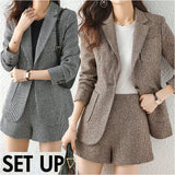 ジャケット ショートパンツ セットアップ 通販 パンツスーツ 上下セット キュロットスーツ レディース ショート丈 カジュアル グレンチェック 千鳥格子 セレモニースーツ ビジネススーツ