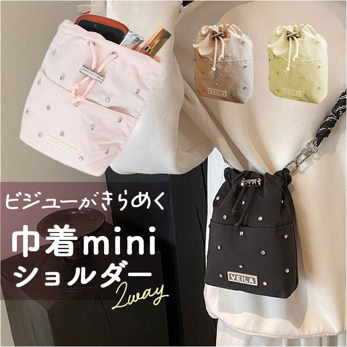 ミニサコッシュ 通販 ミニショルダー ショルダーバッグ レディース ポシェット サコッシュ スマホショルダー ショルダー バッグ 巾着バッグ バック ポーチ 水玉 ビジュー ミニ 小さめ