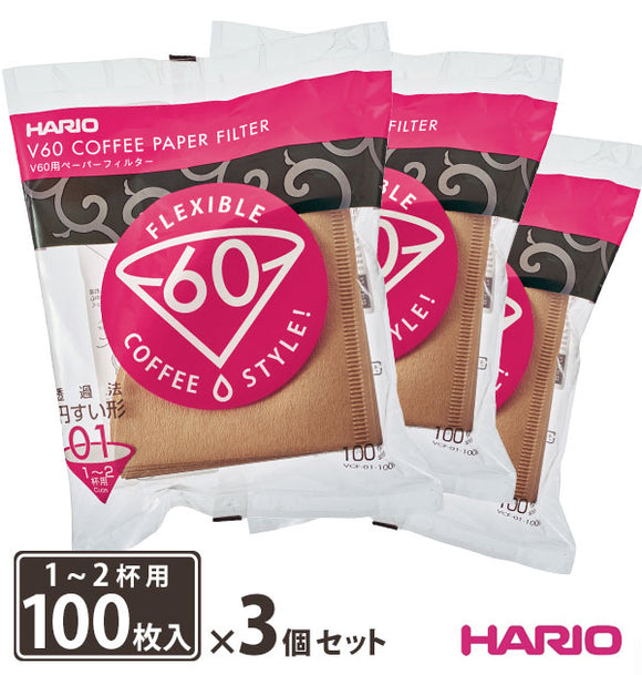 コーヒーフィルター ハリオ HARIO 通販 ペーパーフィルター コーヒー 珈琲 ペーパー フィルター ドリップ coffee ドリッパー コーヒー豆 円すい形 無漂白 パルプ100% 1~2杯用 100枚入り V60 専用 3袋 3個 セット