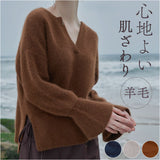 MIND マインド ラクーン シルクニット 通販 セーター キーネックニット 重ね着 レイヤード シルク ニット ドロップショルダー シルクウール キーネック 保温性 あたたかい 暖かい 袖 長め