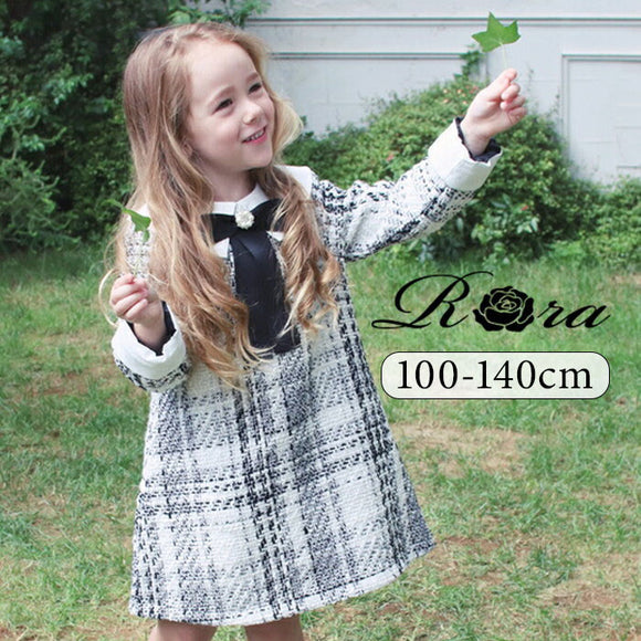 ワンピース キッズ 長袖 通販 ドレスワンピース 02061902 子供 ドレス 女の子 卒園式 入園式 入学式 結婚式 パーティ 発表会 七五三 ツイード リボン かわいい オシャレ 可愛い おしゃれ