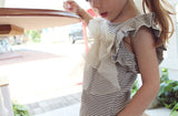 Rora Tシャツ 半袖 キッズ 通販 ローラ カットソー プリン肩フリルT ボーダー リボン カジュアル 夏服 春 秋 トップス かわいい おしゃれ 可愛い オシャレ 女の子 女子 子供 子ども