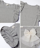Rora Tシャツ 半袖 キッズ 通販 ローラ カットソー プリン肩フリルT ボーダー リボン カジュアル 夏服 春 秋 トップス かわいい おしゃれ 可愛い オシャレ 女の子 女子 子供 子ども