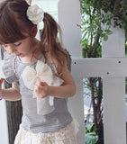 Rora Tシャツ 半袖 キッズ 通販 ローラ カットソー プリン肩フリルT ボーダー リボン カジュアル 夏服 春 秋 トップス かわいい おしゃれ 可愛い オシャレ 女の子 女子 子供 子ども