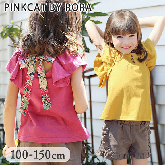 Rora キッズ Tシャツ 半袖 女の子 通販 ローラ カットソー 半袖Tシャツ 夏服 半袖トップス トップス バックリボン 袖フリル 可愛い おしゃれ かわいい オシャレ こども 女子 通園 通学