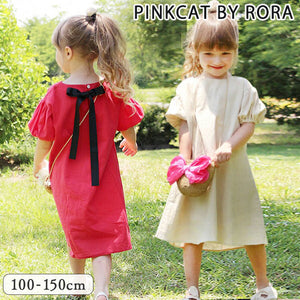 Rora ワンピース キッズ 通販 ローラ ワンピ ナチューラ 半袖 パフスリーブ 無地 コットンリネン 綿麻 夏服 春 夏 カジュアル ナチュラル かわいい おしゃれ 可愛い オシャレ 女の子