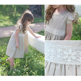 Rora ワンピース キッズ 通販 ローラ リネンワンピース ノエル 半袖 フリル レース 無地 コットンリネン 綿麻 夏服 夏 カジュアル ナチュラル かわいい おしゃれ 女の子 女子 子供 子ども