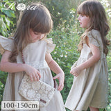 Rora ワンピース キッズ 通販 ローラ リネンワンピース ノエル 半袖 フリル レース 無地 コットンリネン 綿麻 夏服 夏 カジュアル ナチュラル かわいい おしゃれ 女の子 女子 子供 子ども