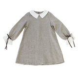 ワンピース キッズ 長袖 通販 ドレスワンピース 12112002 子供 ドレス 女の子 卒園式 入園式 入学式 七五三 結婚式 パーティ 発表会 リボン 襟付き ベージュ シンプル かわいい オシャレ