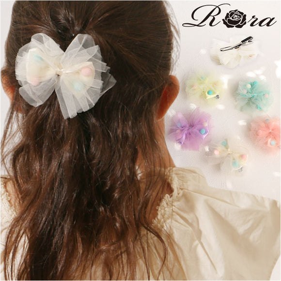 RORA ヘアクリップ 通販 ローラ ダニエラ ヘアークリップ ヘアアクセサリー 髪飾り キッズ 子供 子ども こども チュール ポンポン 大きめ しっかり かわいい おしゃれ 女の子 女子 入園式