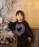 Rora ワンピース 通販 ムラサキ ハートワンピース 子供服 キッズワンピース 長袖 カジュアル ハート レース 女の子 キッズ 子供 こども 子ども お出かけ フォーマル おしゃれ かわいい