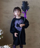 Rora ワンピース 通販 ムラサキ ハートワンピース 子供服 キッズワンピース 長袖 カジュアル ハート レース 女の子 キッズ 子供 こども 子ども お出かけ フォーマル おしゃれ かわいい