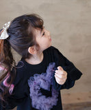 Rora ワンピース 通販 ムラサキ ハートワンピース 子供服 キッズワンピース 長袖 カジュアル ハート レース 女の子 キッズ 子供 こども 子ども お出かけ フォーマル おしゃれ かわいい