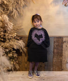 Rora ワンピース 通販 ムラサキ ハートワンピース 子供服 キッズワンピース 長袖 カジュアル ハート レース 女の子 キッズ 子供 こども 子ども お出かけ フォーマル おしゃれ かわいい