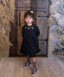 Rora ワンピース 通販 ダリア ストーンワンピース 子供服 キッズワンピース 長袖 カジュアル チュール レース 女の子 キッズ 子供 こども 子ども お出かけ フォーマル おしゃれ かわいい