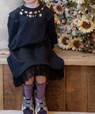 Rora ワンピース 通販 ダリア ストーンワンピース 子供服 キッズワンピース 長袖 カジュアル チュール レース 女の子 キッズ 子供 こども 子ども お出かけ フォーマル おしゃれ かわいい