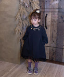 Rora ワンピース 通販 ダリア ストーンワンピース 子供服 キッズワンピース 長袖 カジュアル チュール レース 女の子 キッズ 子供 こども 子ども お出かけ フォーマル おしゃれ かわいい