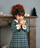 Rora ワンピース 通販 パハリータ ブローチ付きワンピース 子供服 ワンピ 長袖 フォーマルワンピース ツイード リボン 女の子 キッズ 子供 こども 子ども 入園 卒園 入学 結婚式