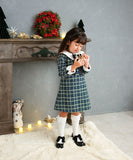 Rora ワンピース 通販 パハリータ ブローチ付きワンピース 子供服 ワンピ 長袖 フォーマルワンピース ツイード リボン 女の子 キッズ 子供 こども 子ども 入園 卒園 入学 結婚式