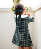 Rora ワンピース 通販 パハリータ ブローチ付きワンピース 子供服 ワンピ 長袖 フォーマルワンピース ツイード リボン 女の子 キッズ 子供 こども 子ども 入園 卒園 入学 結婚式