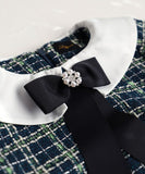 Rora ワンピース 通販 パハリータ ブローチ付きワンピース 子供服 ワンピ 長袖 フォーマルワンピース ツイード リボン 女の子 キッズ 子供 こども 子ども 入園 卒園 入学 結婚式