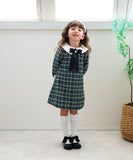 Rora ワンピース 通販 パハリータ ブローチ付きワンピース 子供服 ワンピ 長袖 フォーマルワンピース ツイード リボン 女の子 キッズ 子供 こども 子ども 入園 卒園 入学 結婚式