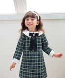Rora ワンピース 通販 パハリータ ブローチ付きワンピース 子供服 ワンピ 長袖 フォーマルワンピース ツイード リボン 女の子 キッズ 子供 こども 子ども 入園 卒園 入学 結婚式