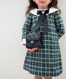 Rora ワンピース 通販 パハリータ ブローチ付きワンピース 子供服 ワンピ 長袖 フォーマルワンピース ツイード リボン 女の子 キッズ 子供 こども 子ども 入園 卒園 入学 結婚式