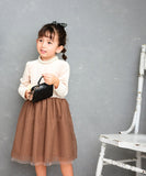 Rora ワンピース 通販 セリーナ ドッキングワンピース 子供服 ワンピ 長袖 フォーマルワンピース パール リボン 女の子 キッズ 子供 こども 子ども 結婚式 パーティー 入園 卒園 入学