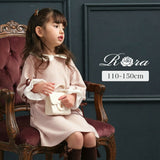rora ワンピース 通販 ローラ リリ キッズワンピース キッズ 女の子 長袖 襟付き ピンクベージュ 発表会 入園式 卒園式 入学式 袖 ぽわん フリル リボン こども フォーマル 子供 春 秋 冬