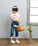 Rora デニムパンツ 通販 ローラ ラズリ ジーンズ パンツ ロールアップデニム キッズ 女の子 レース リボン 春夏 春秋 七分丈 九分丈 7分丈 9分丈 動きやすい ストレッチ おでかけ