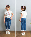 Rora デニムパンツ 通販 ローラ ラズリ ジーンズ パンツ ロールアップデニム キッズ 女の子 レース リボン 春夏 春秋 七分丈 九分丈 7分丈 9分丈 動きやすい ストレッチ おでかけ