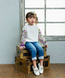 Rora デニムパンツ 通販 ローラ ラズリ ジーンズ パンツ ロールアップデニム キッズ 女の子 レース リボン 春夏 春秋 七分丈 九分丈 7分丈 9分丈 動きやすい ストレッチ おでかけ