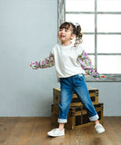 Rora トップス 通販 ローラ シャル トレーナー スウェットシャツ キッズ 子供 女の子 長袖 パフスリーブ 花柄 春秋 秋冬 袖フリル 綿100% かわいい おしゃれ 可愛い カジュアル シンプル