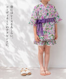 Rora 甚平 キッズ 女の子 通販 ローラ はなよい 花宵 上下セット セットアップ 半袖 かわいい 可愛い 紫 パープル 浴衣 フリル レース帯 夏祭り 盆踊り 花火大会 幼稚園 保育園 小学生