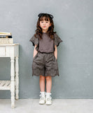 Rora キッズ Tシャツ 半袖 女の子 通販 ローラ カラハナ カットソー 半袖Tシャツ 夏服 半袖トップス トップス 袖フリル 綿100% コットン100 チャコールグレー 可愛い おしゃれ かわいい