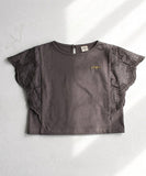 Rora キッズ Tシャツ 半袖 女の子 通販 ローラ カラハナ カットソー 半袖Tシャツ 夏服 半袖トップス トップス 袖フリル 綿100% コットン100 チャコールグレー 可愛い おしゃれ かわいい