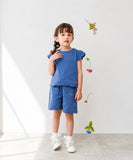 Rora キッズ Tシャツ 半袖 女の子 通販 ローラ カリン カットソー 半袖Tシャツ 夏服 半袖トップス トップス 袖フリル 綿100% コットン100 ダスティーブルー 可愛い おしゃれ かわいい