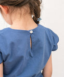 Rora キッズ Tシャツ 半袖 女の子 通販 ローラ カリン カットソー 半袖Tシャツ 夏服 半袖トップス トップス 袖フリル 綿100% コットン100 ダスティーブルー 可愛い おしゃれ かわいい