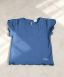 Rora キッズ Tシャツ 半袖 女の子 通販 ローラ カリン カットソー 半袖Tシャツ 夏服 半袖トップス トップス 袖フリル 綿100% コットン100 ダスティーブルー 可愛い おしゃれ かわいい