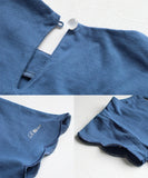 Rora キッズ Tシャツ 半袖 女の子 通販 ローラ カリン カットソー 半袖Tシャツ 夏服 半袖トップス トップス 袖フリル 綿100% コットン100 ダスティーブルー 可愛い おしゃれ かわいい
