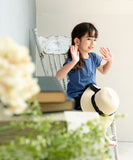 Rora キッズ Tシャツ 半袖 女の子 通販 ローラ カリン カットソー 半袖Tシャツ 夏服 半袖トップス トップス 袖フリル 綿100% コットン100 ダスティーブルー 可愛い おしゃれ かわいい