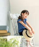 Rora キッズ Tシャツ 半袖 女の子 通販 ローラ カリン カットソー 半袖Tシャツ 夏服 半袖トップス トップス 袖フリル 綿100% コットン100 ダスティーブルー 可愛い おしゃれ かわいい