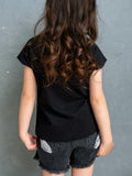 Rora キッズ Tシャツ 半袖 女の子 通販 ローラ ヨル カットソー 半袖Tシャツ 夏服 半袖トップス トップス レース 吸湿速乾 UVカット 接触冷感 ブラック 黒 可愛い おしゃれ かわいい