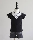 Rora キッズ Tシャツ 半袖 女の子 通販 ローラ ヨル カットソー 半袖Tシャツ 夏服 半袖トップス トップス レース 吸湿速乾 UVカット 接触冷感 ブラック 黒 可愛い おしゃれ かわいい