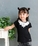 Rora キッズ Tシャツ 半袖 女の子 通販 ローラ ヨル カットソー 半袖Tシャツ 夏服 半袖トップス トップス レース 吸湿速乾 UVカット 接触冷感 ブラック 黒 可愛い おしゃれ かわいい